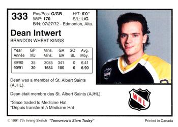 1991-92 7th Inning Sketch WHL #333 Dean Intwert Back