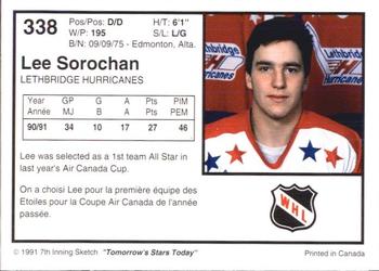 1991-92 7th Inning Sketch WHL #338 Lee Sorochan Back