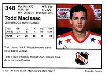 1991-92 7th Inning Sketch WHL #348 Todd MacIsaac Back