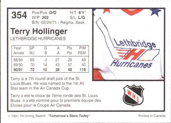 1991-92 7th Inning Sketch WHL #354 Terry Hollinger Back