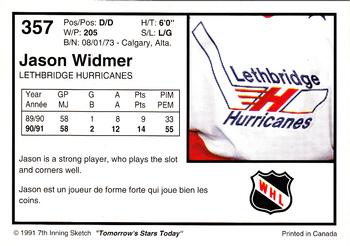1991-92 7th Inning Sketch WHL #357 Jason Widmer Back