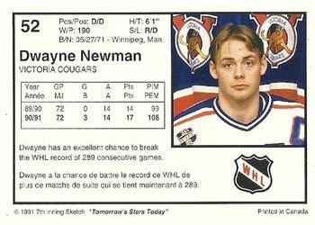 1991-92 7th Inning Sketch WHL #52 Dwayne Newman Back