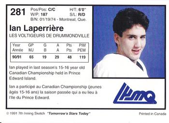 1991-92 7th Inning Sketch LHJMQ #281 Ian Laperriere Back