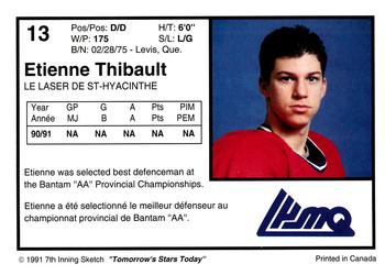 1991-92 7th Inning Sketch LHJMQ #13 Etienne Thibault Back