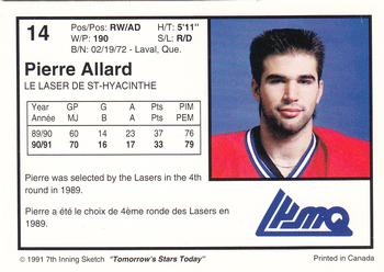 1991-92 7th Inning Sketch LHJMQ #14 Pierre Allard Back