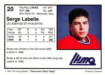 1991-92 7th Inning Sketch LHJMQ #20 Serge Labelle Back