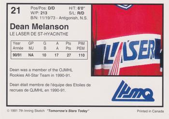1991-92 7th Inning Sketch LHJMQ #21 Dean Melanson Back