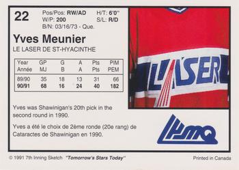 1991-92 7th Inning Sketch LHJMQ #22 Yves Meunier Back