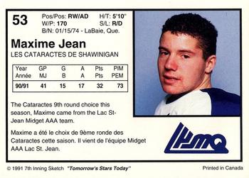 1991-92 7th Inning Sketch LHJMQ #53 Maxime Jean Back