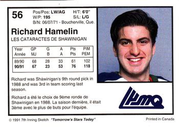 1991-92 7th Inning Sketch LHJMQ #56 Richard Hamelin Back