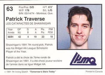 1991-92 7th Inning Sketch LHJMQ #63 Patrick Traverse Back