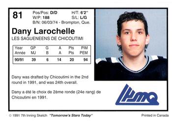 1991-92 7th Inning Sketch LHJMQ #81 Dany Larochelle Back