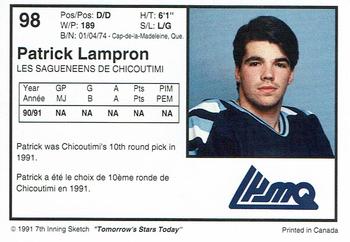 1991-92 7th Inning Sketch LHJMQ #98 Patrick Lampron Back