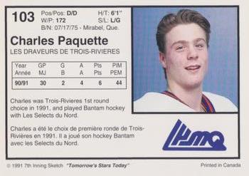 1991-92 7th Inning Sketch LHJMQ #103 Charles Paquette Back