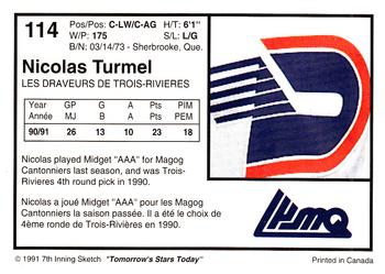 1991-92 7th Inning Sketch LHJMQ #114 Nicolas Turmel Back