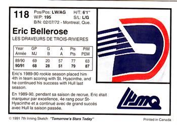 1991-92 7th Inning Sketch LHJMQ #118 Eric Bellerose Back