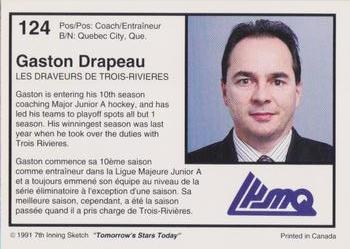 1991-92 7th Inning Sketch LHJMQ #124 Gaston Drapeau Back