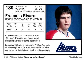 1991-92 7th Inning Sketch LHJMQ #130 Francois Rivard Back