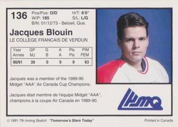 1991-92 7th Inning Sketch LHJMQ #136 Jacques Blouin Back