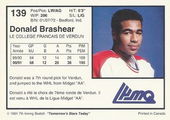 1991-92 7th Inning Sketch LHJMQ #139 Donald Brashear Back