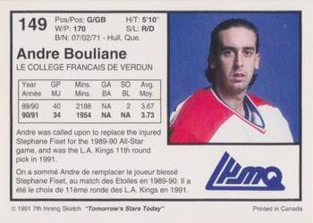 1991-92 7th Inning Sketch LHJMQ #149 André Boulianne Back
