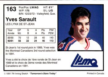 1991-92 7th Inning Sketch LHJMQ #163 Yves Sarault Back