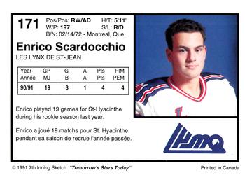 1991-92 7th Inning Sketch LHJMQ #171 Enrico Scardocchio Back