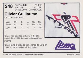 1991-92 7th Inning Sketch LHJMQ #248 Olivier Guillaume Back