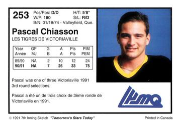 1991-92 7th Inning Sketch LHJMQ #253 Pascal Chiasson Back
