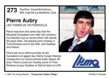 1991-92 7th Inning Sketch LHJMQ #273 Pierre Aubry Back
