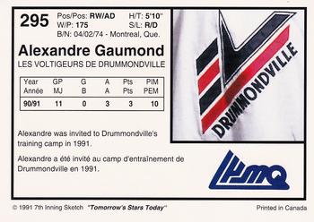 1991-92 7th Inning Sketch LHJMQ #295 Alexandre Gaumond Back