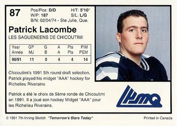 1991-92 7th Inning Sketch LHJMQ #87 Patrick Lacombe Back