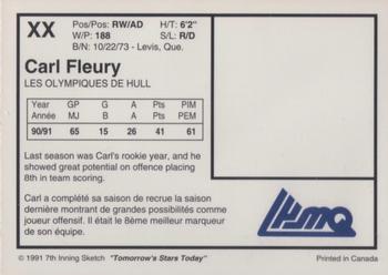 1991-92 7th Inning Sketch LHJMQ #XX Carl Fleury Back