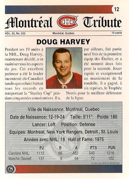 1991-92 Ultimate Original 6 French #12 Doug Harvey  Back