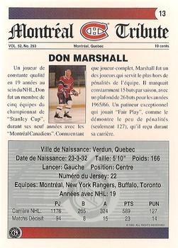 1991-92 Ultimate Original 6 French #13 Don Marshall  Back