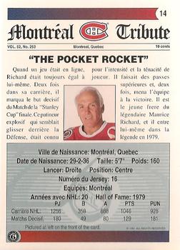 1991-92 Ultimate Original 6 French #14 Henri Richard  Back