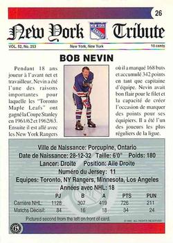 1991-92 Ultimate Original 6 French #26 Bob Nevin  Back