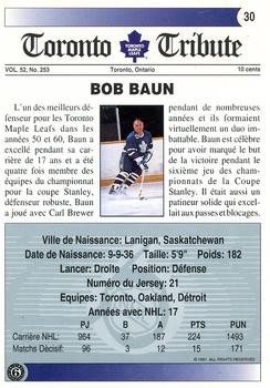 1991-92 Ultimate Original 6 French #30 Bob Baun  Back