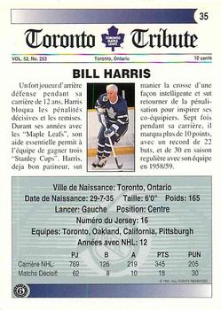 1991-92 Ultimate Original 6 French #35 Billy Harris  Back
