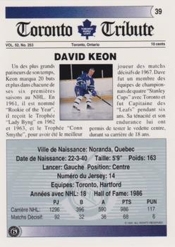 1991-92 Ultimate Original 6 French #39 Dave Keon  Back