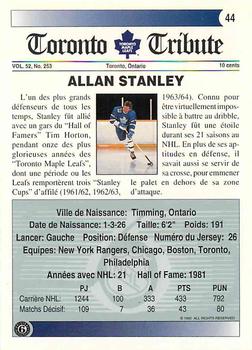 1991-92 Ultimate Original 6 French #44 Allan Stanley  Back