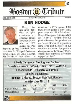 1991-92 Ultimate Original 6 French #49 Ken Hodge Back