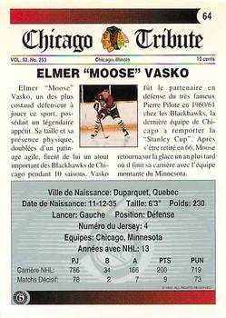 1991-92 Ultimate Original 6 French #64 Elmer Vasko  Back