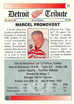 1991-92 Ultimate Original 6 French #71 Marcel Pronovost  Back
