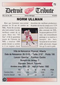 1991-92 Ultimate Original 6 French #72 Norm Ullman  Back