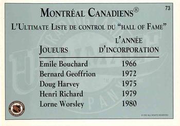 1991-92 Ultimate Original 6 French #73 Bernie Geoffrion Back