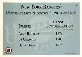 1991-92 Ultimate Original 6 French #74 Andy Bathgate  Back