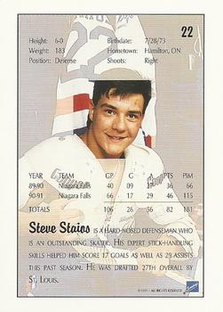 1991 Ultimate Draft #22 Steve Staios Back