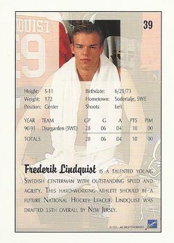 1991 Ultimate Draft #39 Fredrik Lindquist Back