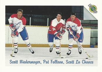 1991 Ultimate Draft #56 Scott Niedermayer / Pat Falloon / Scott Lachance Front